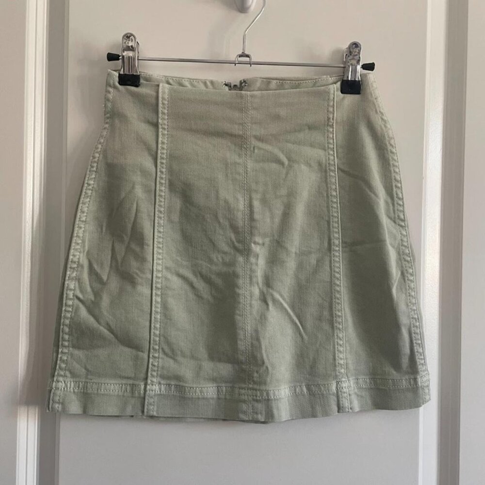 Pale green denim skirt